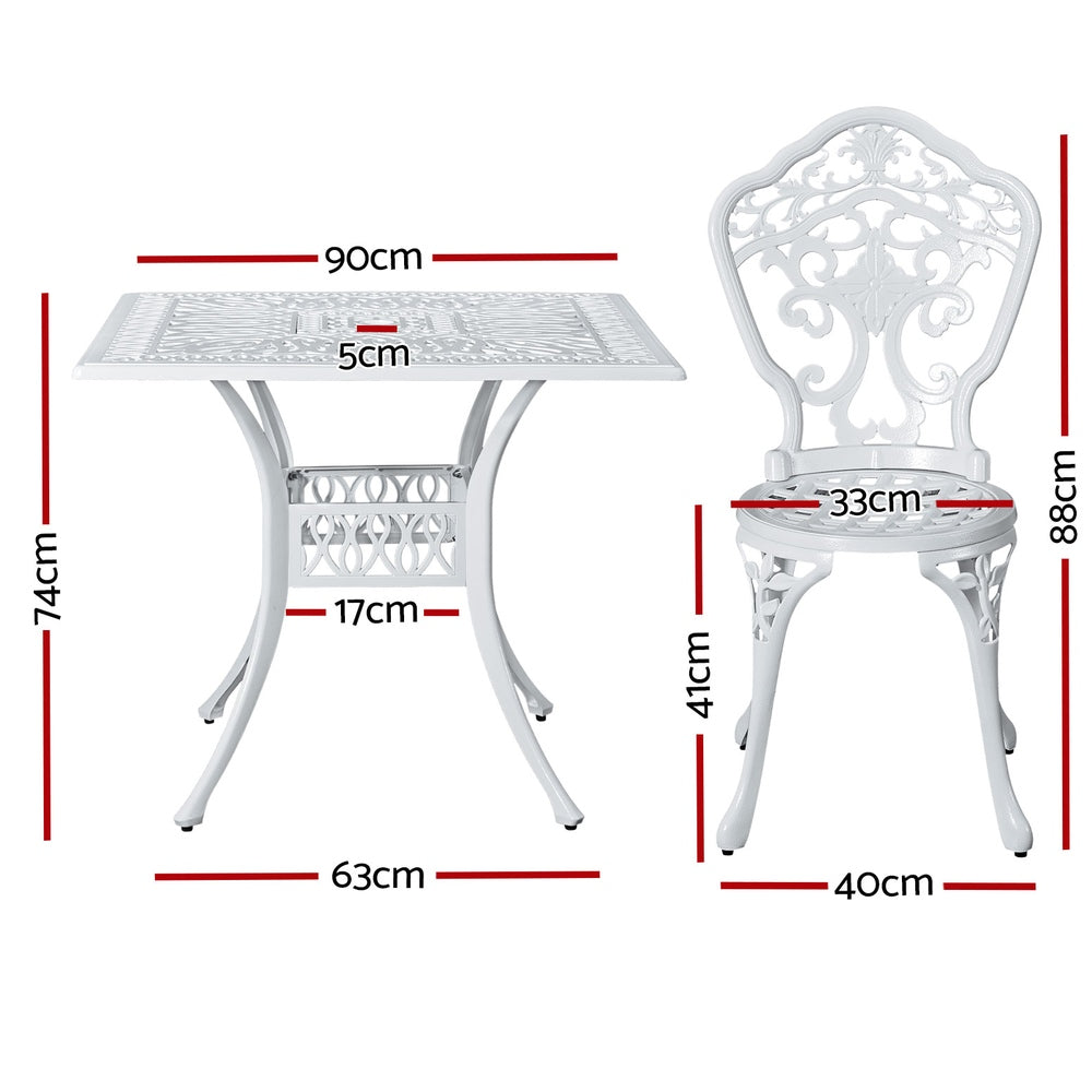 Gardeon Outdoor Dining Set 5 Piece Chairs Table Cast Aluminum Patio White - Cosy Abode