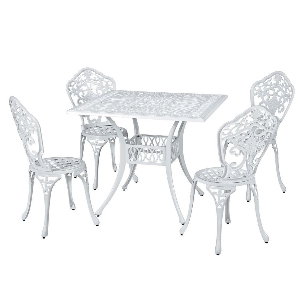 Gardeon Outdoor Dining Set 5 Piece Chairs Table Cast Aluminum Patio White - Cosy Abode