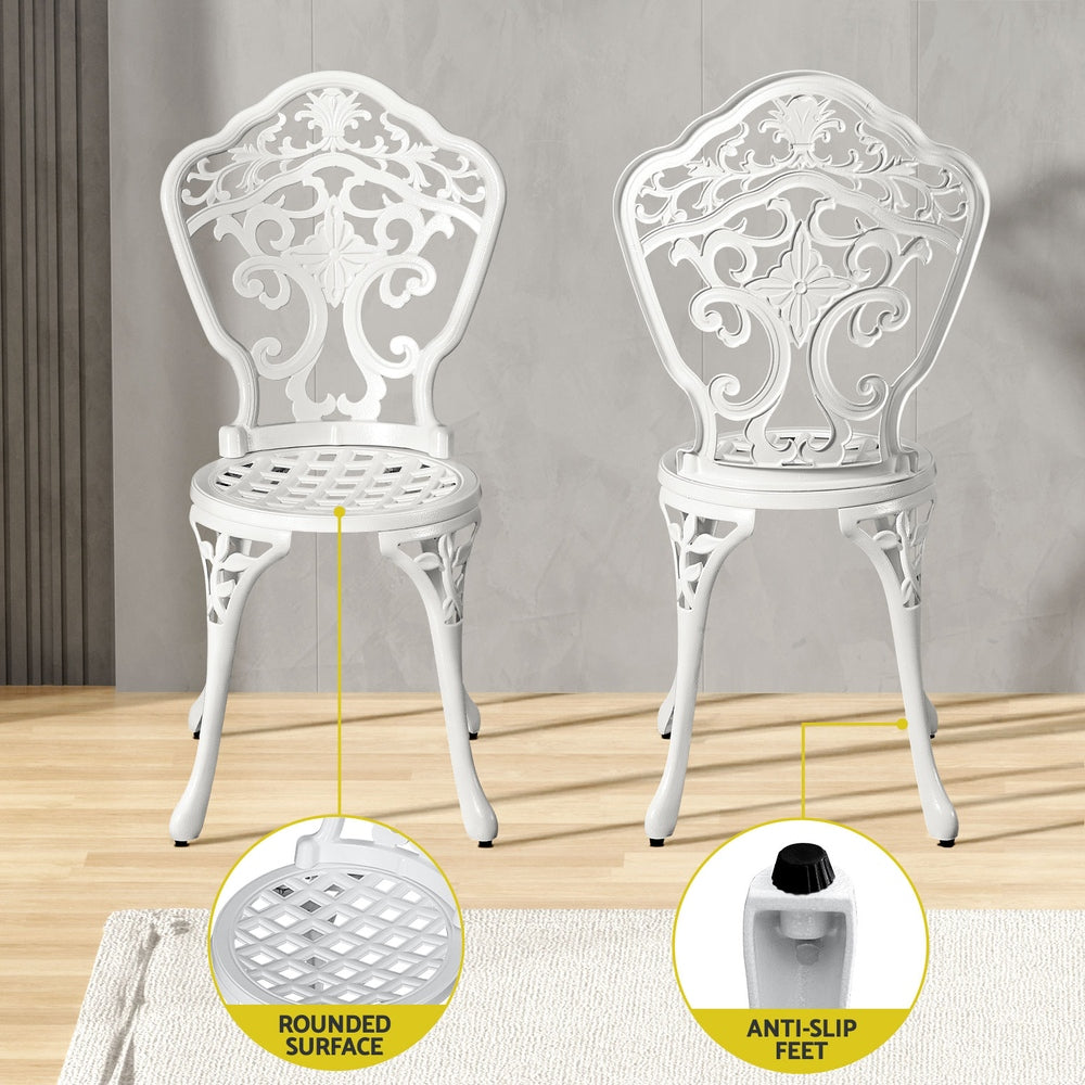 Gardeon Outdoor Dining Set 5 Piece Chairs Table Cast Aluminum Patio White - Cosy Abode