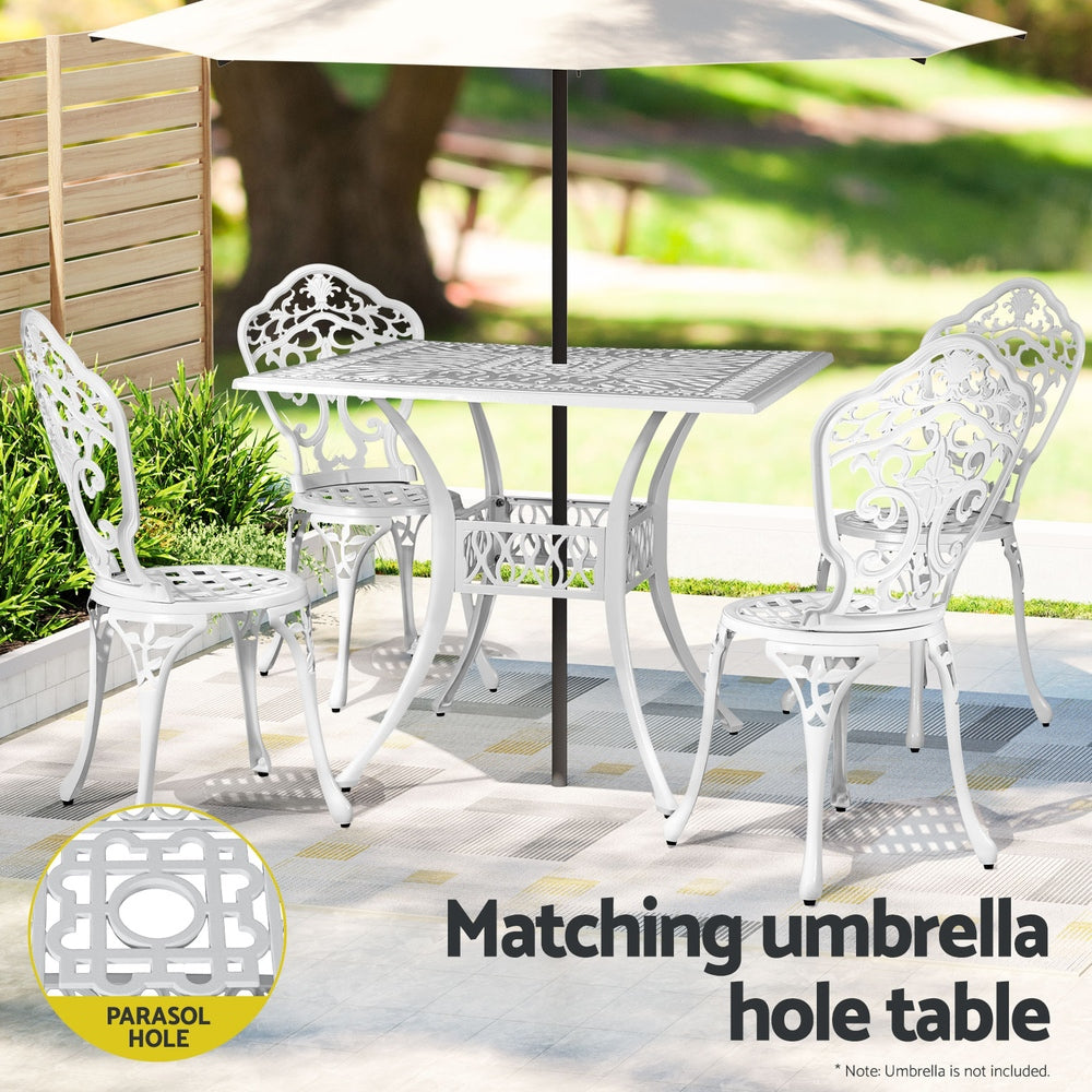 Gardeon Outdoor Dining Set 5 Piece Chairs Table Cast Aluminum Patio White - Cosy Abode