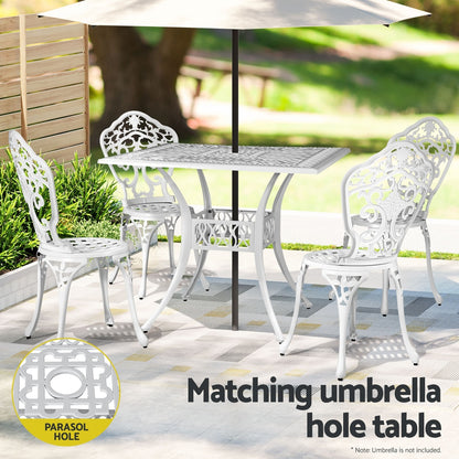 Gardeon Outdoor Dining Set 5 Piece Chairs Table Cast Aluminum Patio White - Cosy Abode