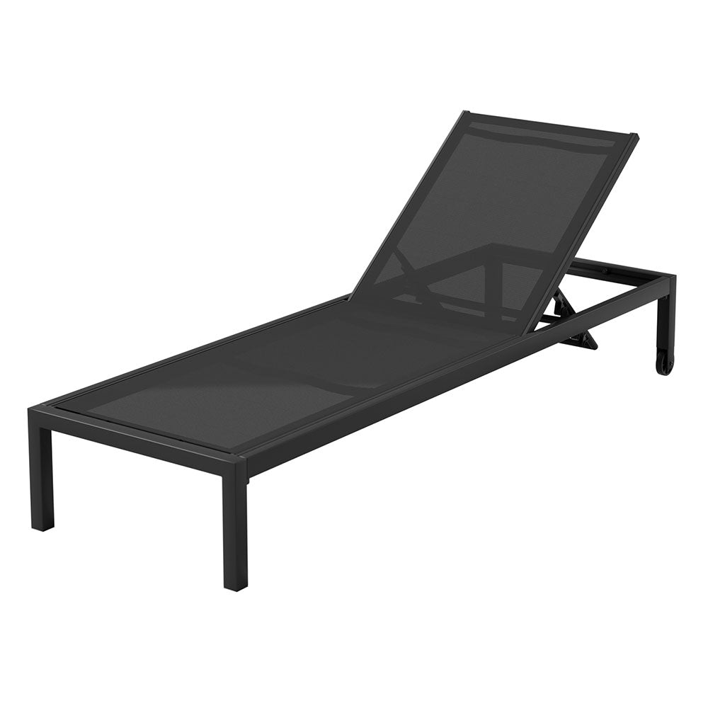 Gardeon Sun Lounge Outdoor Lounger Aluminium Folding Beach Chair Wheels Black - Cosy Abode