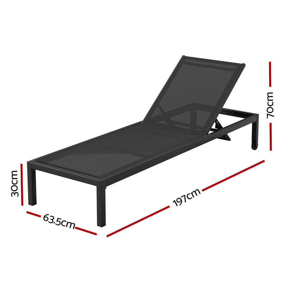 Gardeon Sun Lounge Outdoor Lounger Aluminium Folding Beach Chair Wheels Black - Cosy Abode