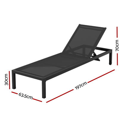 Gardeon Sun Lounge Outdoor Lounger Aluminium Folding Beach Chair Wheels Black - Cosy Abode