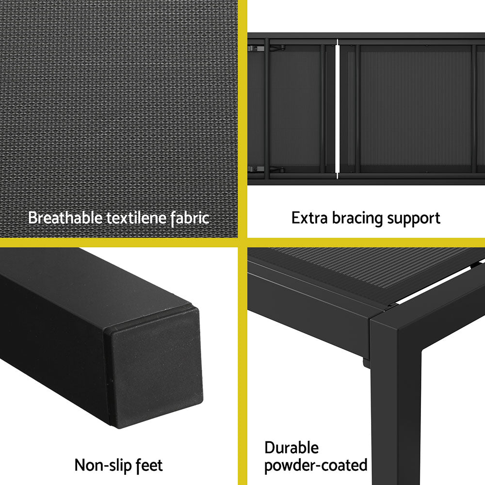 Gardeon Sun Lounge Outdoor Lounger Aluminium Folding Beach Chair Wheels Black - Cosy Abode