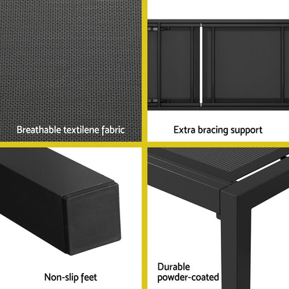 Gardeon Sun Lounge Outdoor Lounger Aluminium Folding Beach Chair Wheels Black - Cosy Abode