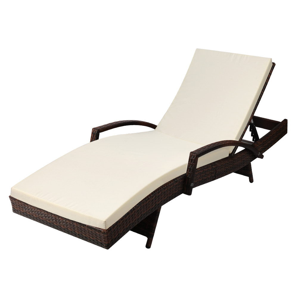 Gardeon Sun Lounge Wicker Lounger Outdoor Furniture Beach Chair Patio Adjustable Cushion Brown - Cosy Abode