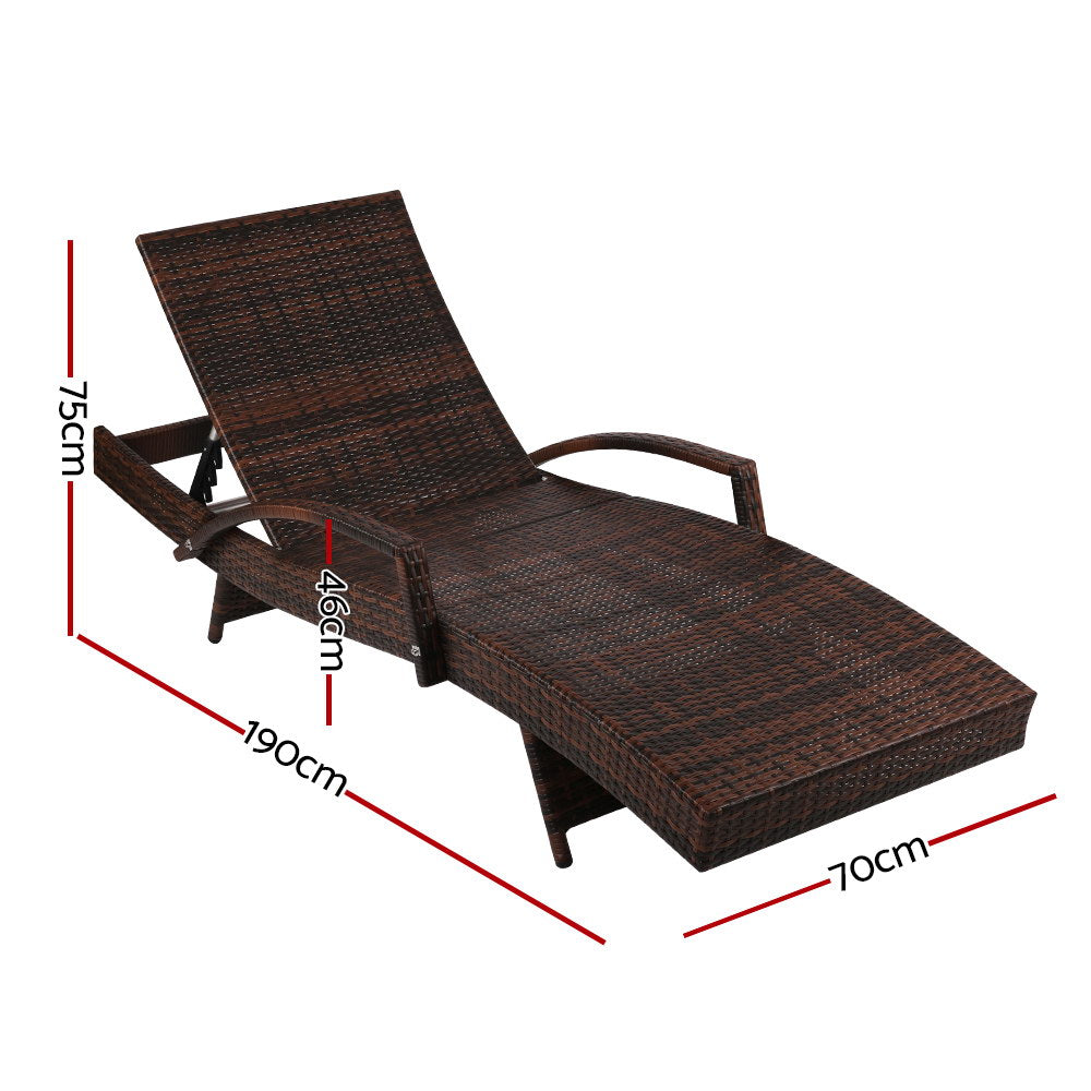 Gardeon Sun Lounge Wicker Lounger Outdoor Furniture Beach Chair Patio Adjustable Cushion Brown - Cosy Abode