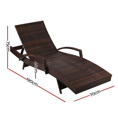 Gardeon Sun Lounge Wicker Lounger Outdoor Furniture Beach Chair Patio Adjustable Cushion Brown - Cosy Abode