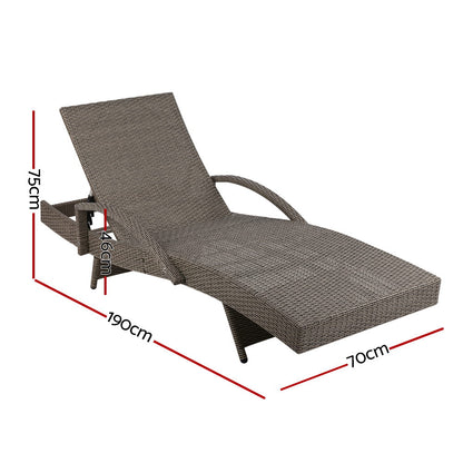 Gardeon Sun Lounge Wicker Lounger Outdoor Furniture Beach Chair Patio Adjustable Cushion Grey&Beige - Cosy Abode