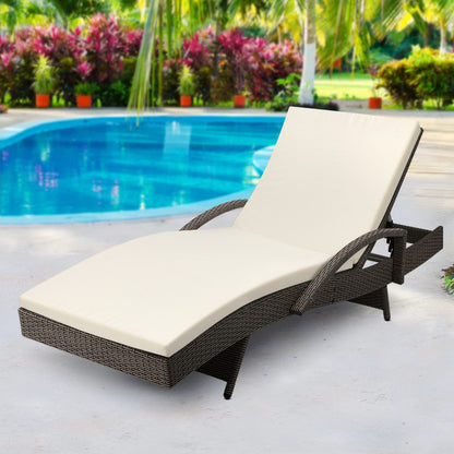 Gardeon Sun Lounge Wicker Lounger Outdoor Furniture Beach Chair Patio Adjustable Cushion Grey&Beige - Cosy Abode