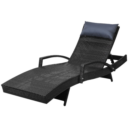 Gardeon Sun Lounge Wicker Lounger Outdoor Furniture Beach Chair Armrest Adjustable Black - Cosy Abode