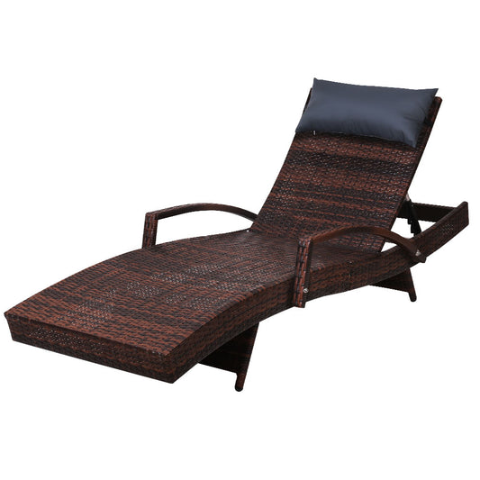 Gardeon Sun Lounge Wicker Lounger Outdoor Furniture Beach Chair Armrest Adjustable Brown - Cosy Abode