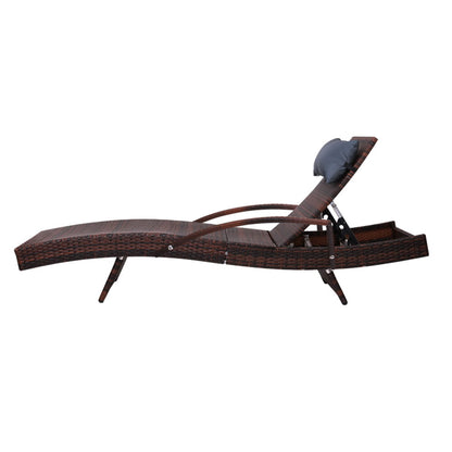 Gardeon Sun Lounge Wicker Lounger Outdoor Furniture Beach Chair Armrest Adjustable Brown - Cosy Abode