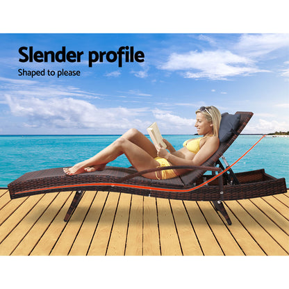 Gardeon Sun Lounge Wicker Lounger Outdoor Furniture Beach Chair Armrest Adjustable Brown - Cosy Abode