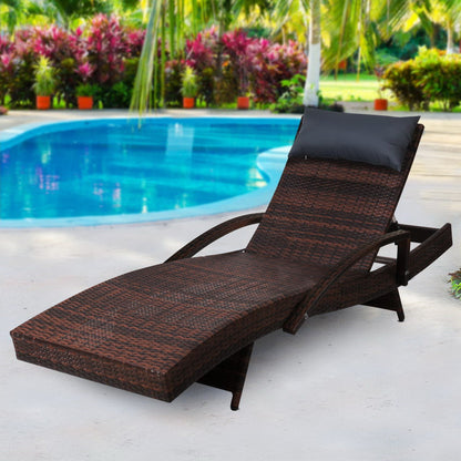 Gardeon Sun Lounge Wicker Lounger Outdoor Furniture Beach Chair Armrest Adjustable Brown - Cosy Abode