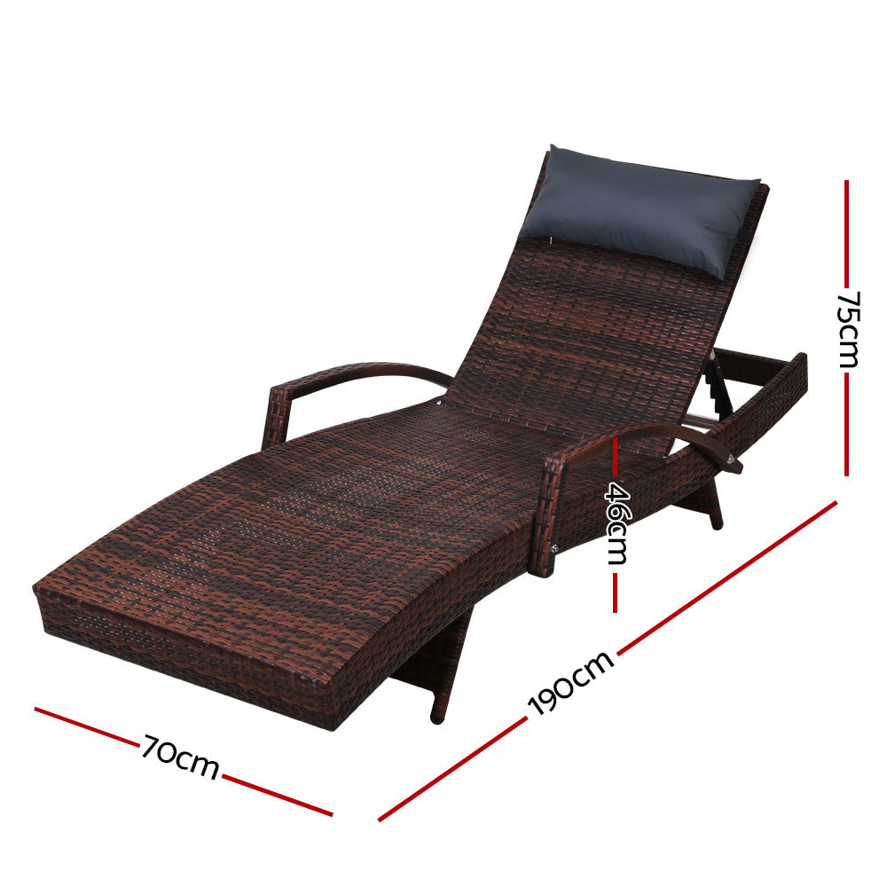 Gardeon 2x Sun Lounge Wicker Lounger Outdoor Furniture Beach Chair Armrest Adjustable Brown - Cosy Abode