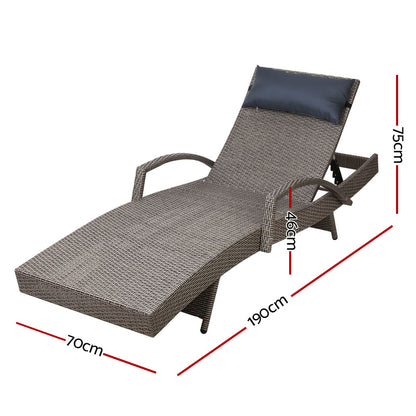 Gardeon Sun Lounge Wicker Lounger Outdoor Furniture Beach Armchair Adjustable Grey&Beige - Cosy Abode