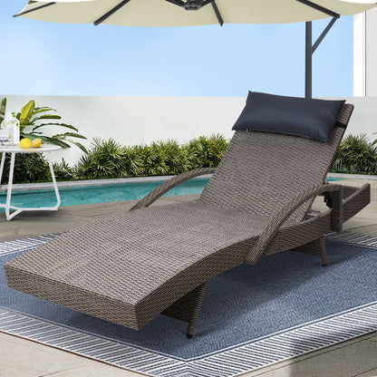 Gardeon Sun Lounge Wicker Lounger Outdoor Furniture Beach Armchair Adjustable Grey&Beige - Cosy Abode