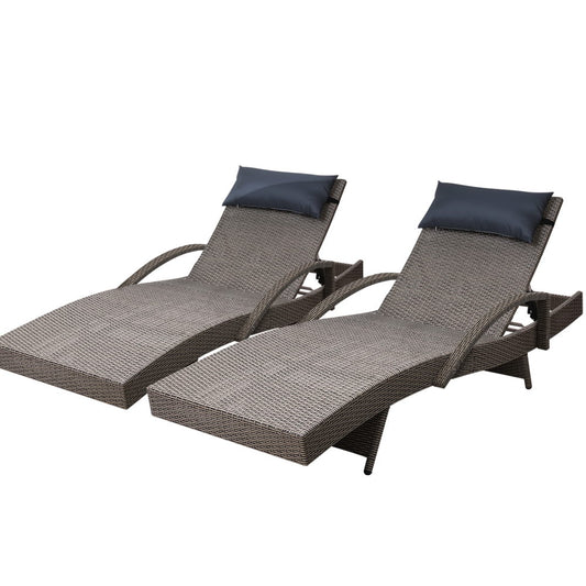 Gardeon 2x Sun Lounge Wicker Lounger Outdoor Furniture Beach Armchair Adjustable Grey&Beige - Cosy Abode