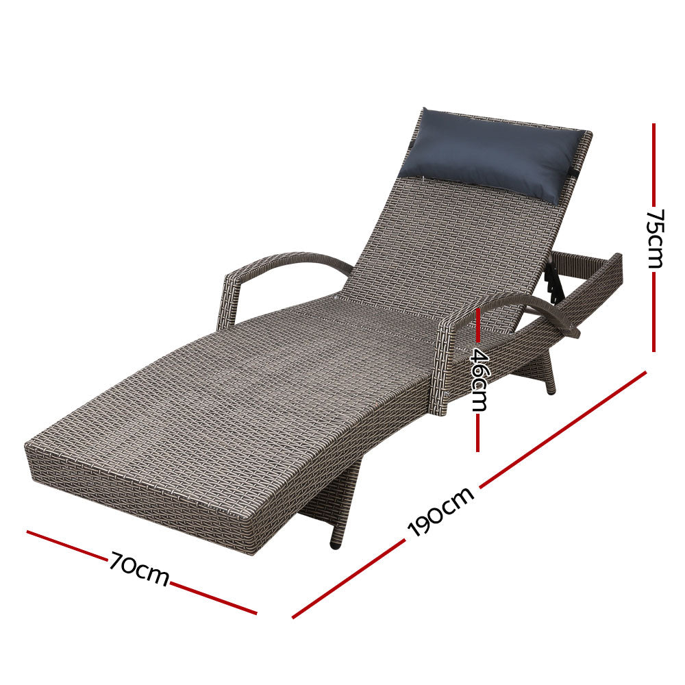 Gardeon 2x Sun Lounge Wicker Lounger Outdoor Furniture Beach Armchair Adjustable Grey&Beige - Cosy Abode