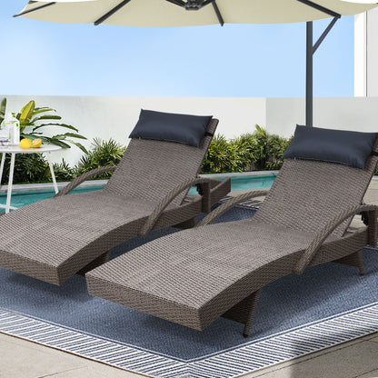 Gardeon 2x Sun Lounge Wicker Lounger Outdoor Furniture Beach Armchair Adjustable Grey&Beige - Cosy Abode