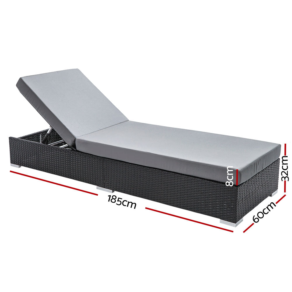 Gardeon Sun Lounge Wicker Lounger Outdoor Furniture Day Bed Adjustable Rattan Garden Cover - Cosy Abode