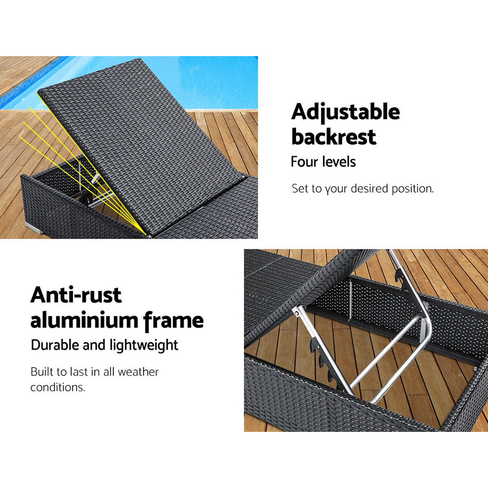 Gardeon Sun Lounge Wicker Lounger Outdoor Furniture Day Bed Adjustable Rattan Garden Cover - Cosy Abode