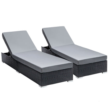 Gardeon 2PC Sun Lounge Wicker Lounger Outdoor Furniture Day Bed Adjustable Rattan Garden - Cosy Abode