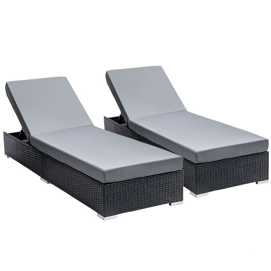 Gardeon 2PC Sun Lounge Wicker Lounger Outdoor Furniture Day Bed Adjustable Rattan Garden - Cosy Abode