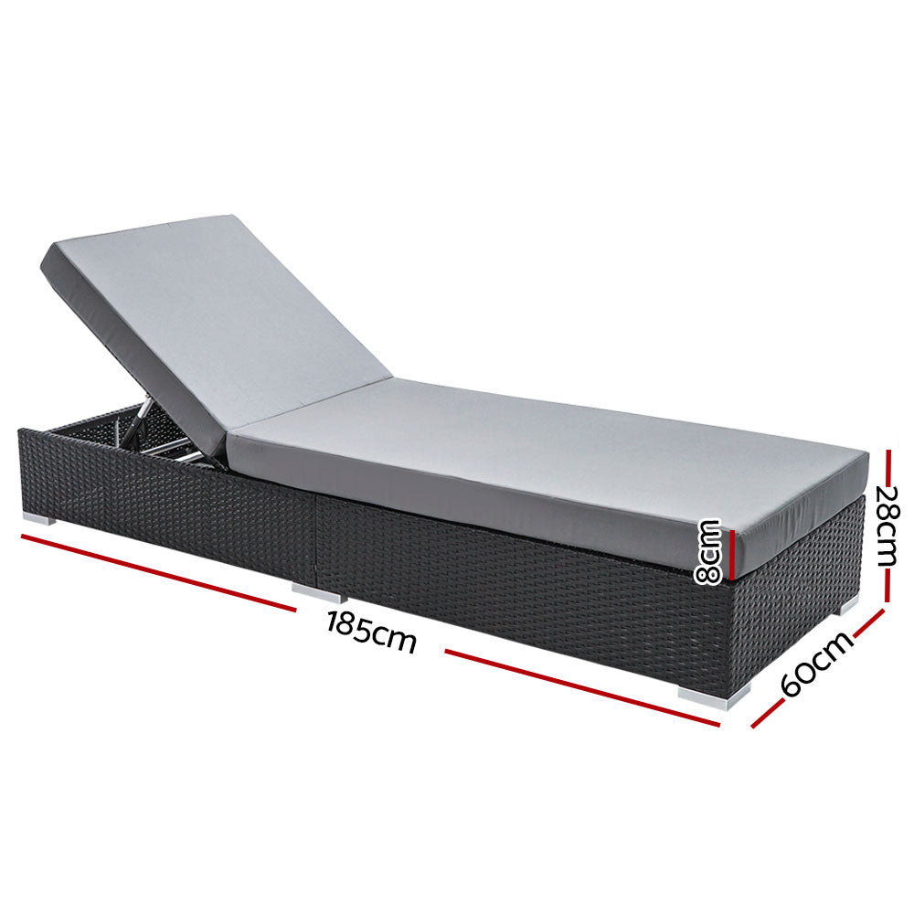 Gardeon 2PC Sun Lounge Wicker Lounger Outdoor Furniture Day Bed Adjustable Rattan Garden - Cosy Abode