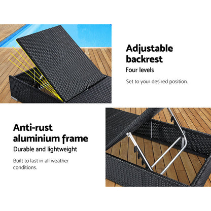 Gardeon 2PC Sun Lounge Wicker Lounger Outdoor Furniture Day Bed Adjustable Rattan Garden - Cosy Abode