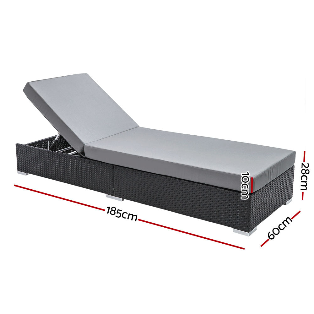 Gardeon 3PC Sun Lounge Wicker Lounger Outdoor Furniture Day Bed Rattan Garden - Cosy Abode