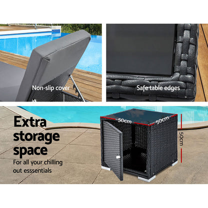 Gardeon 3PC Sun Lounge Wicker Lounger Outdoor Furniture Day Bed Rattan Garden - Cosy Abode