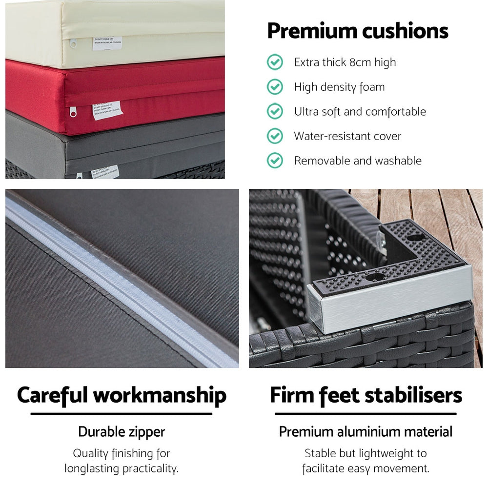 Gardeon 3PC Sun Lounge Wicker Lounger Outdoor Furniture Day Bed Rattan Garden - Cosy Abode