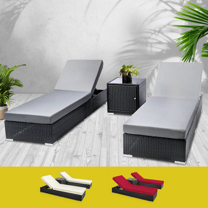 Gardeon 3PC Sun Lounge Wicker Lounger Outdoor Furniture Day Bed Rattan Garden - Cosy Abode