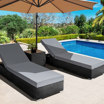 Gardeon 3PC Sun Lounge Wicker Lounger Outdoor Furniture Day Bed Rattan Garden - Cosy Abode