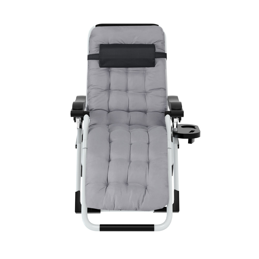 Gardeon Folding Adjustable Sun Lounge with Removeable Backpad - Grey - Cosy Abode