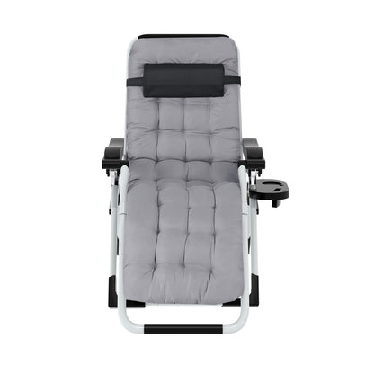 Gardeon Folding Adjustable Sun Lounge with Removeable Backpad - Grey - Cosy Abode