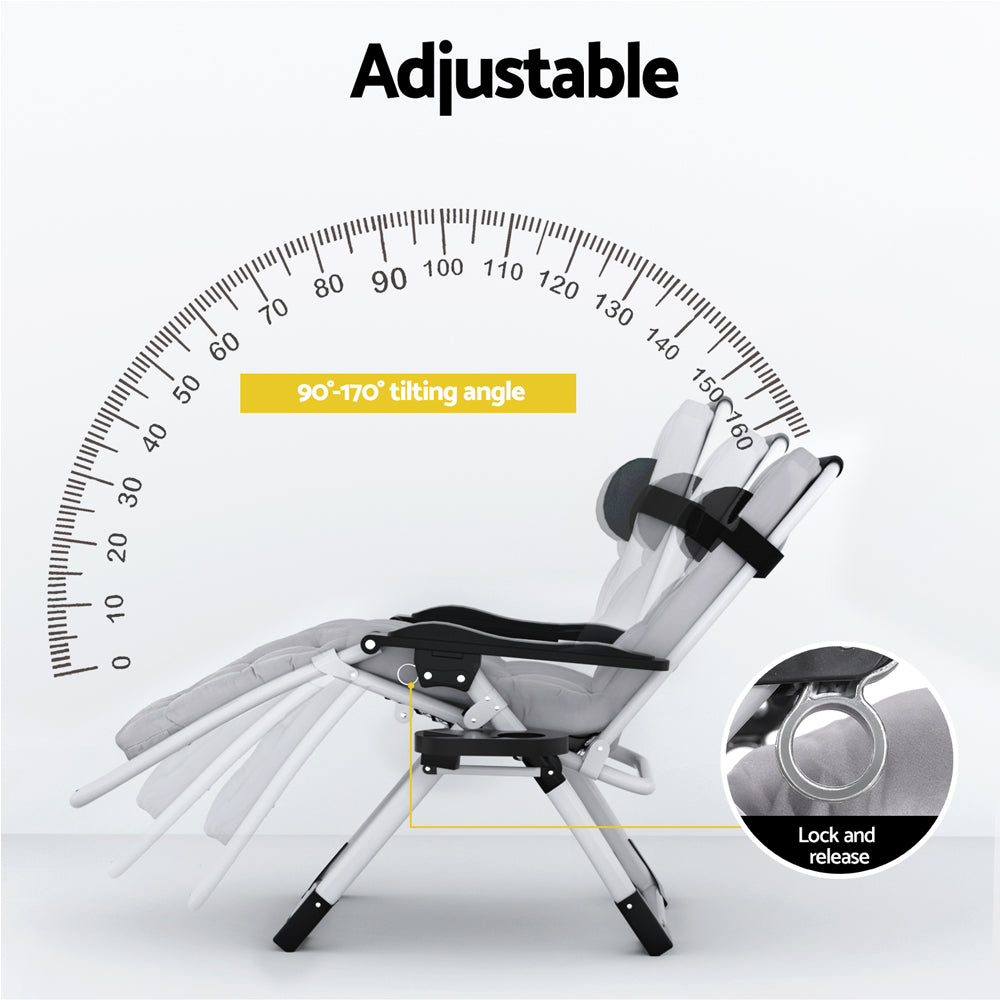 Gardeon Folding Adjustable Sun Lounge with Removeable Backpad - Grey - Cosy Abode