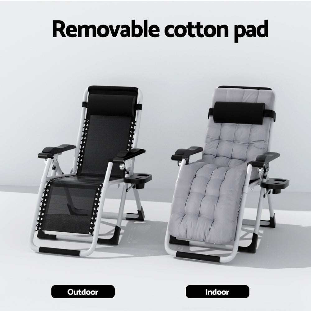 Gardeon Folding Adjustable Sun Lounge with Removeable Backpad - Grey - Cosy Abode