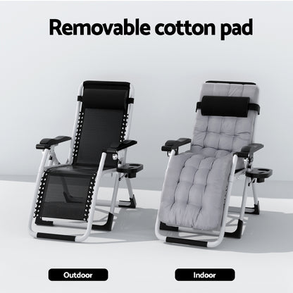 Gardeon Folding Adjustable Sun Lounge with Removeable Backpad - Grey - Cosy Abode