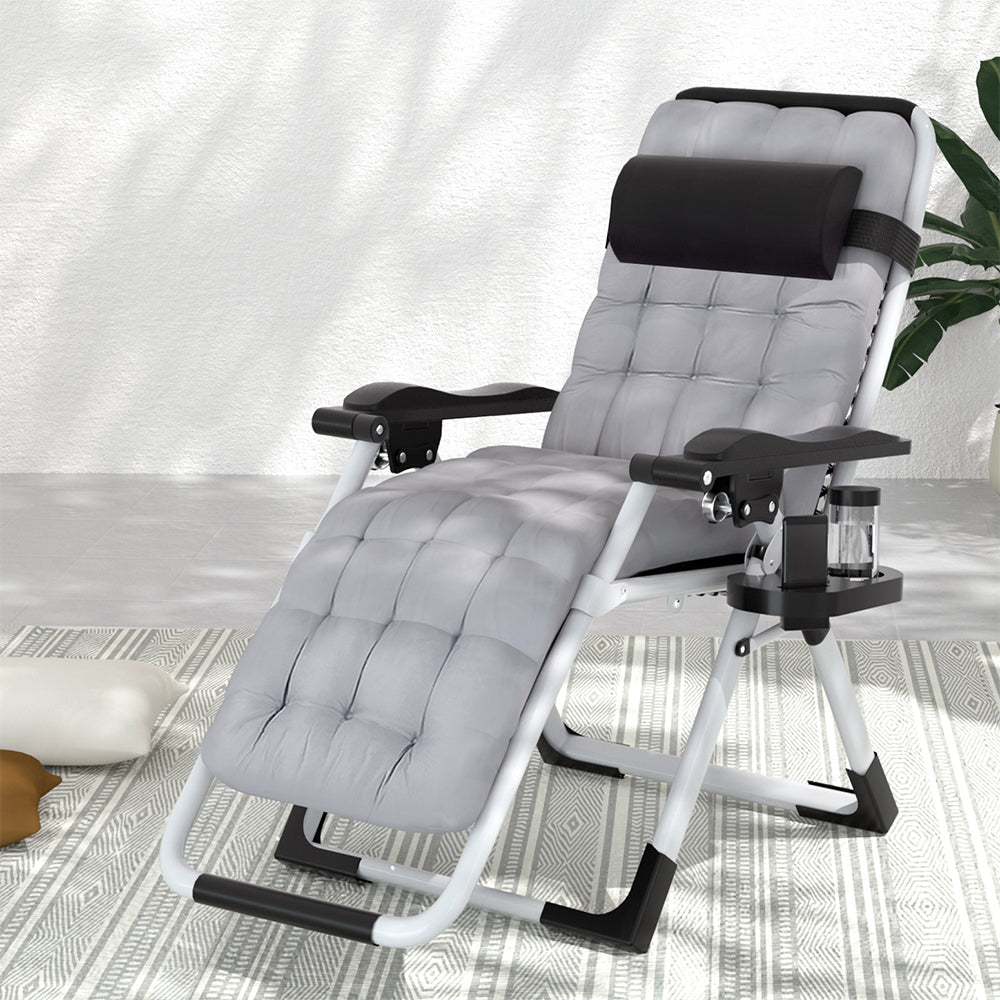 Gardeon Folding Adjustable Sun Lounge with Removeable Backpad - Grey - Cosy Abode