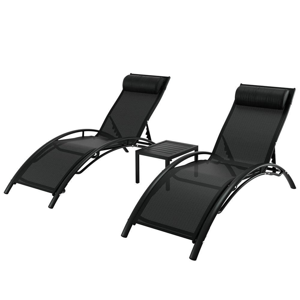 Gardeon 3PC Sun Lounge Outdoor Lounger Steel Table Chairs Patio Furniture Garden - Cosy Abode