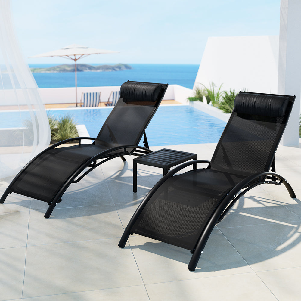 Gardeon 3PC Sun Lounge Outdoor Lounger Steel Table Chairs Patio Furniture Garden - Cosy Abode