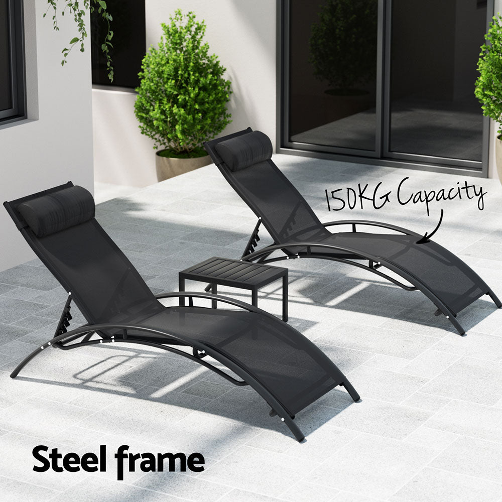 Gardeon 3PC Sun Lounge Outdoor Lounger Steel Table Chairs Patio Furniture Garden - Cosy Abode