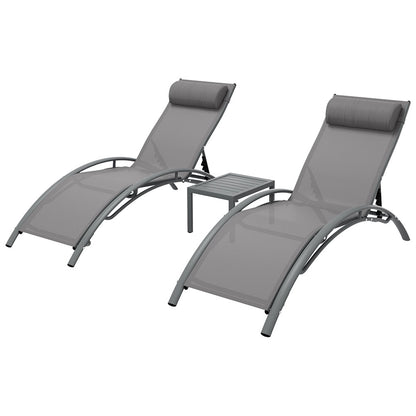 Gardeon 3PC Sun Lounge Outdoor Lounger Steel Table Chairs Patio Furniture Grey - Cosy Abode