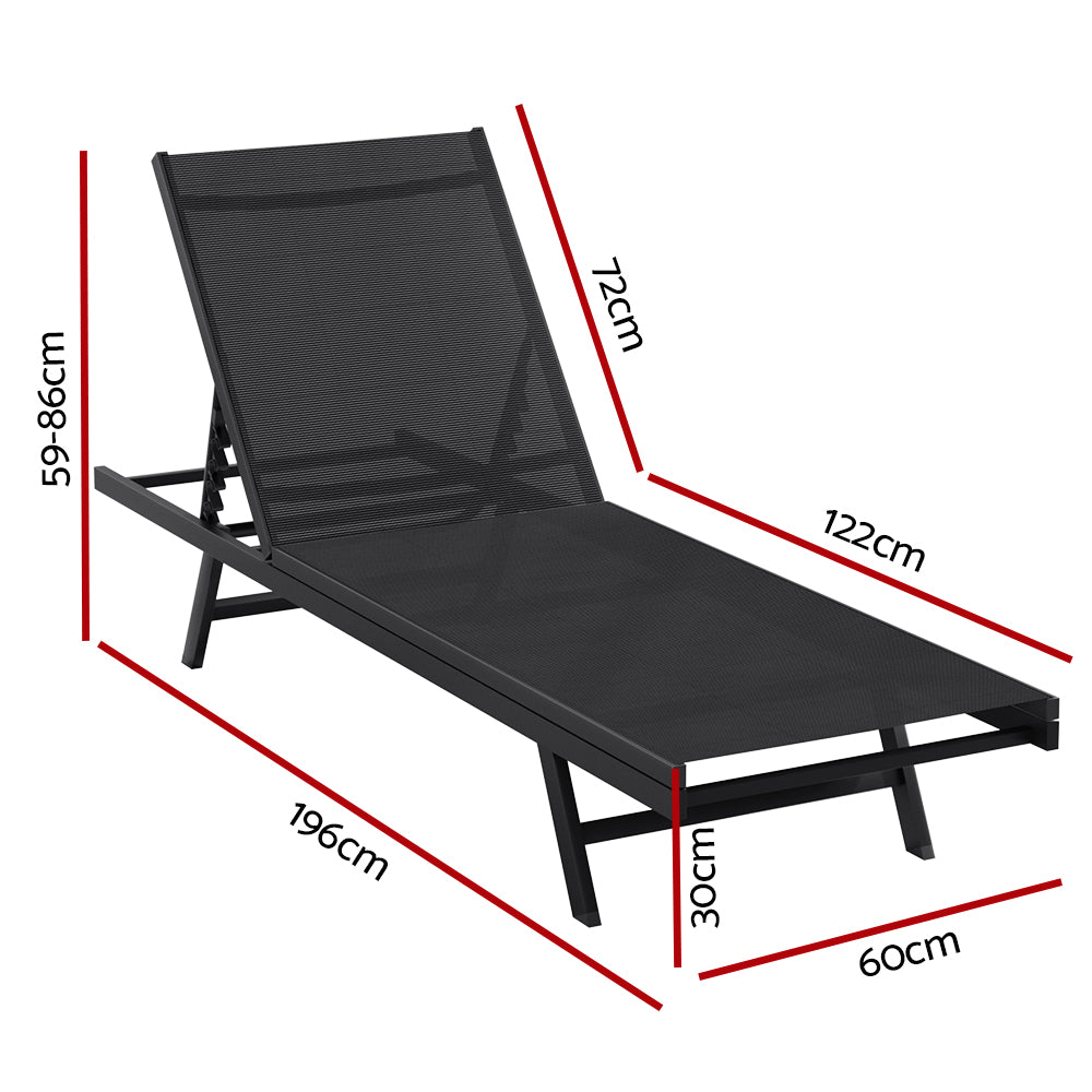 Gardeon Sun Lounge Outdoor Lounger Steel Beach Chair Patio Furniture Black - Cosy Abode