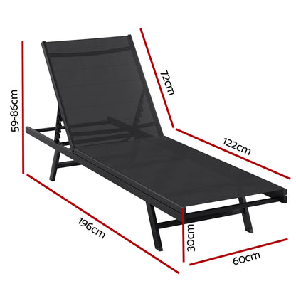 Gardeon Sun Lounge Outdoor Lounger Steel Beach Chair Patio Furniture Black - Cosy Abode