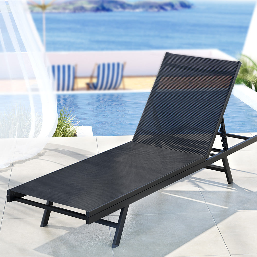 Gardeon Sun Lounge Outdoor Lounger Steel Beach Chair Patio Furniture Black - Cosy Abode